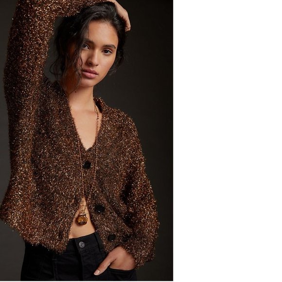 Anthropologie Sweaters - Anthropologie Tinsel Shimmer Cardigan  new nwt bronze color